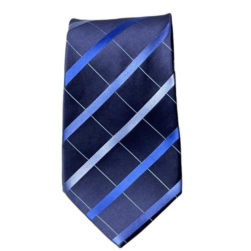 BCBG ATTITUDE Mens Necktie Multi Blue Striped Silk 59"x3.5"